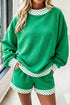 Polka Dot Trim Baggy Pullover Short Set