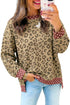 Polka Dot Trim Leopard Long Sleeve Top