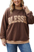 Polka Dot Trim Mock Neck Bless Applique Graphic Sweatshirt