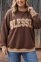 Polka Dot Trim Mock Neck Bless Applique Graphic Sweatshirt