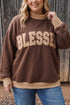 Polka Dot Trim Mock Neck Bless Applique Graphic Sweatshirt