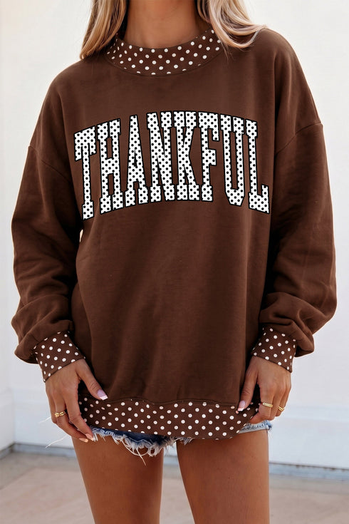 Polka Dot Trim Slogan Printed Tunic Pullover Sweatshirt