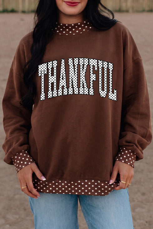 Polka Dot Trim Slogan Printed Tunic Pullover Sweatshirt