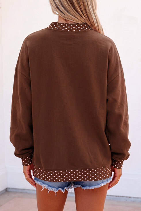 Polka Dot Trim Slogan Printed Tunic Pullover Sweatshirt