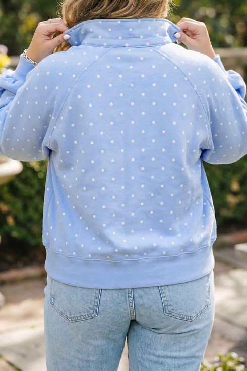 Polka Dot V Neck Metal Button Long Sleeve Sweatshirt