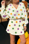 Polka Dot V Neck Pullover Mini Skort Two Piece Dress