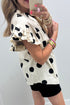 Polka Dot V Neck Ruffle Sleeve Shift Blouse