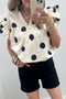 Polka Dot V Neck Ruffle Sleeve Shift Blouse
