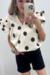 Polka Dot V Neck Ruffle Sleeve Shift Blouse