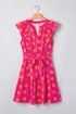 Polka Dot V Neck Ruffled A Line Mini Dress