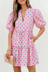 Polka Dot V Neck Short Sleeve Tiered Mini Dress