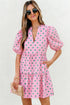 Polka Dot V Neck Short Sleeve Tiered Mini Dress
