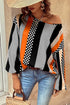 Polka Dot Vertical Stripe Print Puff Sleeve Blouse