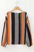 Polka Dot Vertical Stripe Print Puff Sleeve Blouse