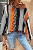 Polka Dot Vertical Stripe Print Puff Sleeve Blouse