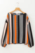 Polka Dot Vertical Stripe Print Puff Sleeve Blouse