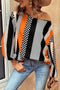 Polka Dot Vertical Stripe Print Puff Sleeve Blouse