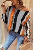 Polka Dot Vertical Stripe Print Puff Sleeve Blouse