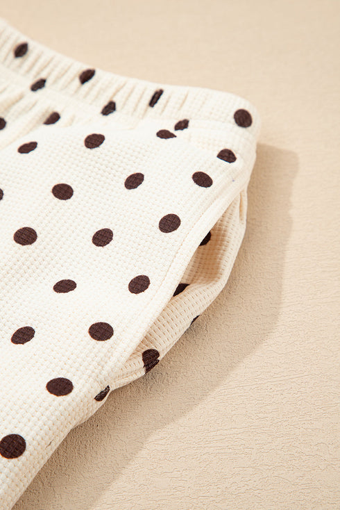 Polka Dot Waffle Knit Notched Neck Lounge Set