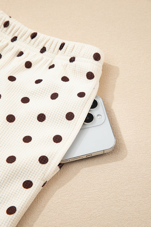 Polka Dot Waffle Knit Notched Neck Lounge Set