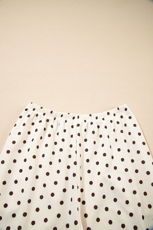 Polka Dot Waffle Knit Notched Neck Lounge Set