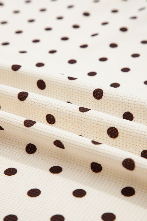 Polka Dot Waffle Knit Notched Neck Lounge Set