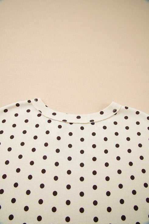 Polka Dot Waffle Knit Notched Neck Lounge Set