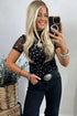 Polka Dot Western Style High Neck Sheer Mesh Tee
