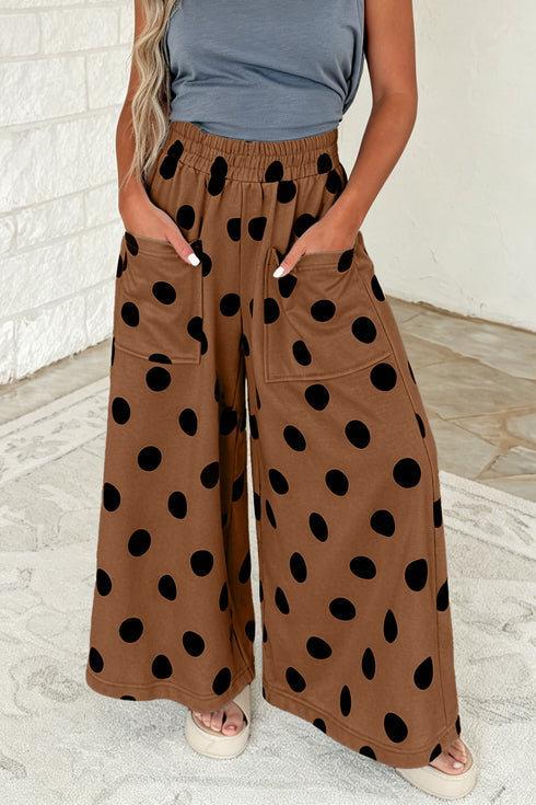 Polka Dot Wide Leg Elastic Waist Pants