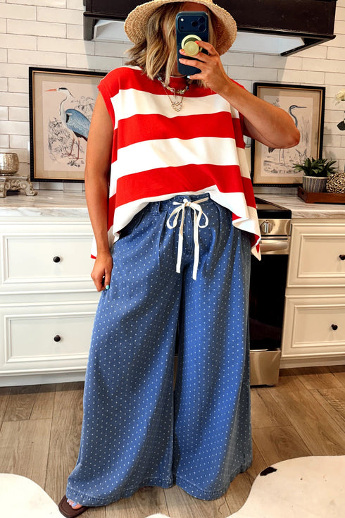Polka Dot Wide Leg Full Length Shift Jeans