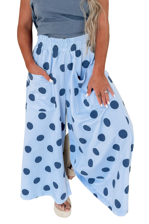 Polka Dot Wide Leg Smocked Elastic Waist Pants