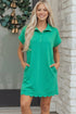Polo Collar Snap Button Short Sleeve Scalloped Mini Dress