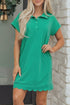 Polo Collar Snap Button Short Sleeve Scalloped Mini Dress
