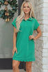 Polo Collar Snap Button Short Sleeve Scalloped Mini Dress