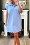 Polo Collar Snap Button Short Sleeve Scalloped Mini Dress
