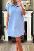 Polo Collar Snap Button Short Sleeve Scalloped Mini Dress