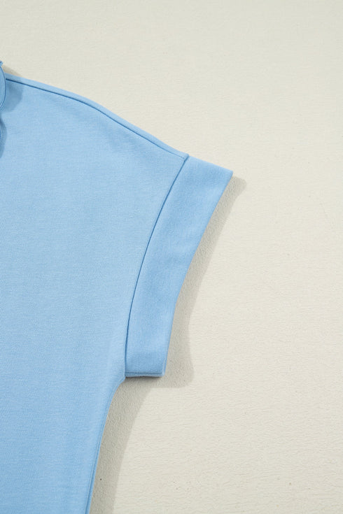 Polo Collar Snap Button Short Sleeve Scalloped Mini Dress