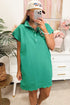 Polo Collar Snap Button Short Sleeve Scalloped Mini Dress