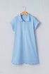 Polo Collar Snap Button Short Sleeve Scalloped Mini Dress