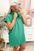 Polo Collar Snap Button Short Sleeve Scalloped Mini Dress