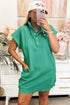 Polo Collar Snap Button Short Sleeve Scalloped Mini Dress