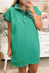 Polo Collar Snap Button Short Sleeve Scalloped Mini Dress