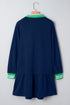 Polo Collar Striped Cuff Patchwork Ruffle Hem Mini Dress