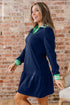 Polo Collar Striped Cuff Patchwork Ruffle Hem Mini Dress