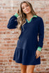 Polo Collar Striped Cuff Patchwork Ruffle Hem Mini Dress