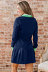 Polo Collar Striped Cuff Patchwork Ruffle Hem Mini Dress
