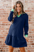 Polo Collar Striped Cuff Patchwork Ruffle Hem Mini Dress
