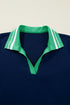 Polo Collar Striped Cuff Patchwork Ruffle Hem Mini Dress