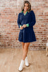 Polo Collar Striped Cuff Patchwork Ruffle Hem Mini Dress