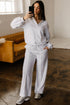 Polo Collar V Neck Drawstring Wide Leg Pant Sets